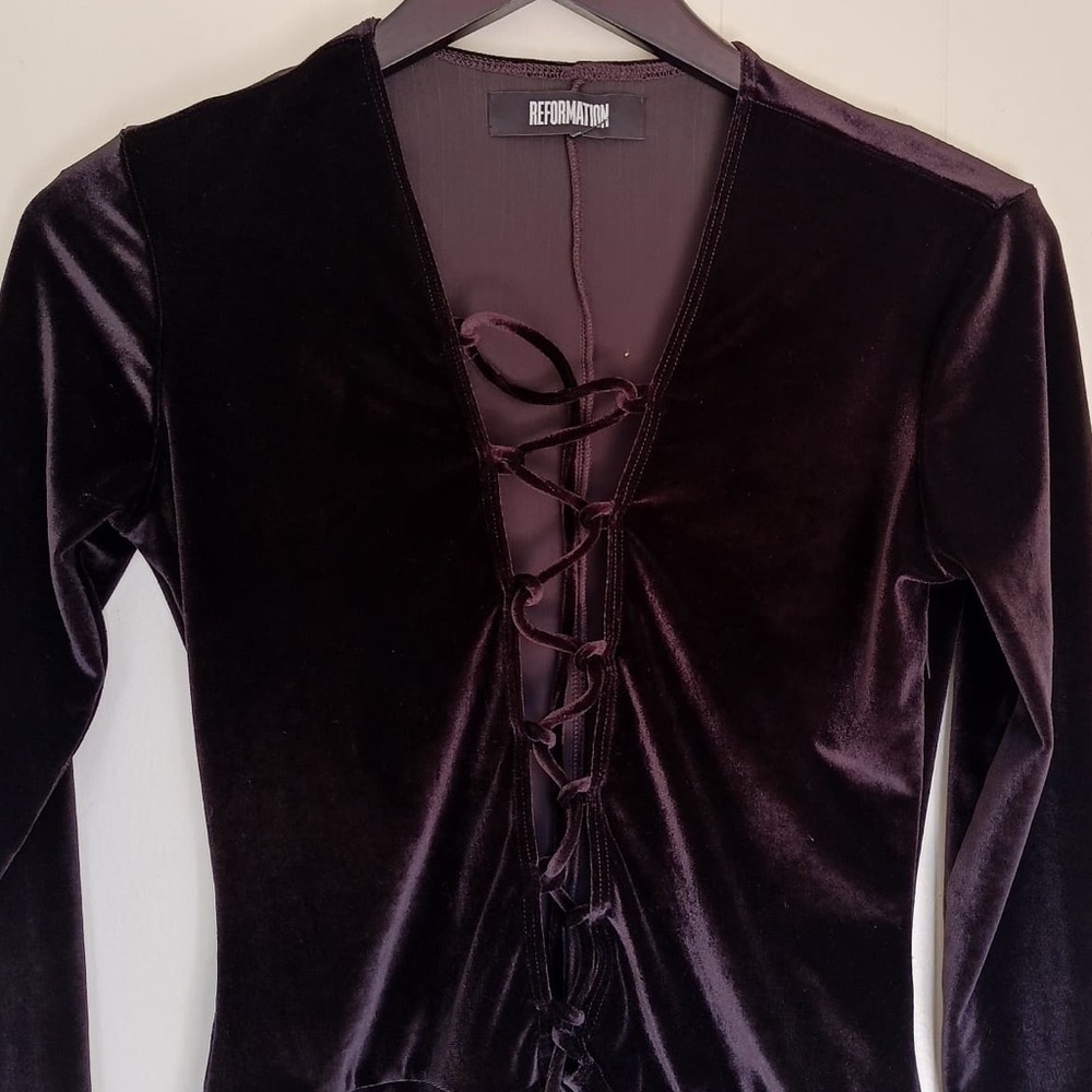 REFORMATION Avalon Velvet Bodysuit Purple Size Small - Picture 6 of 9